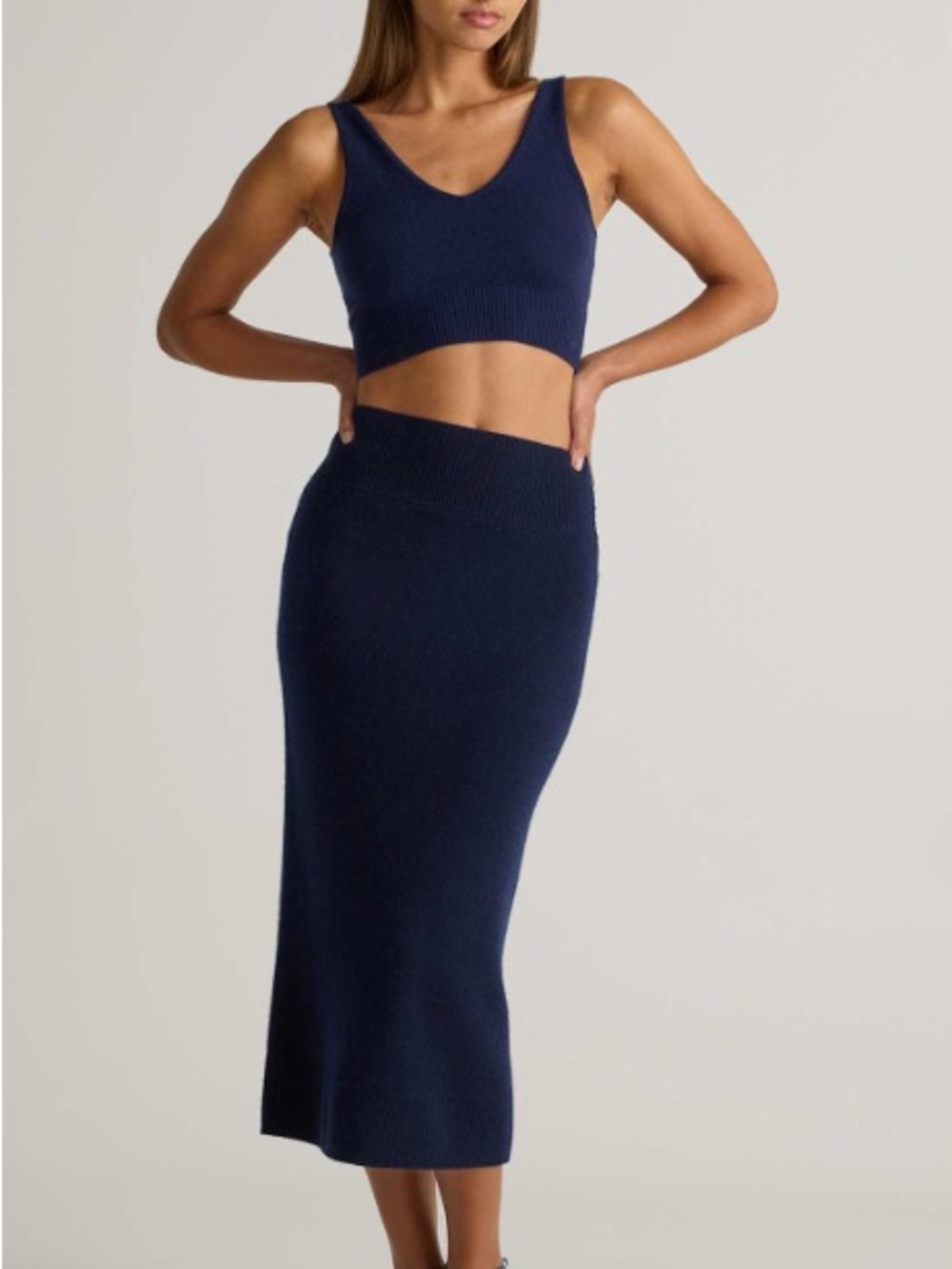BLACK Quince Mongolian Cashmere Midi Skirt and Crop Top Matching Set